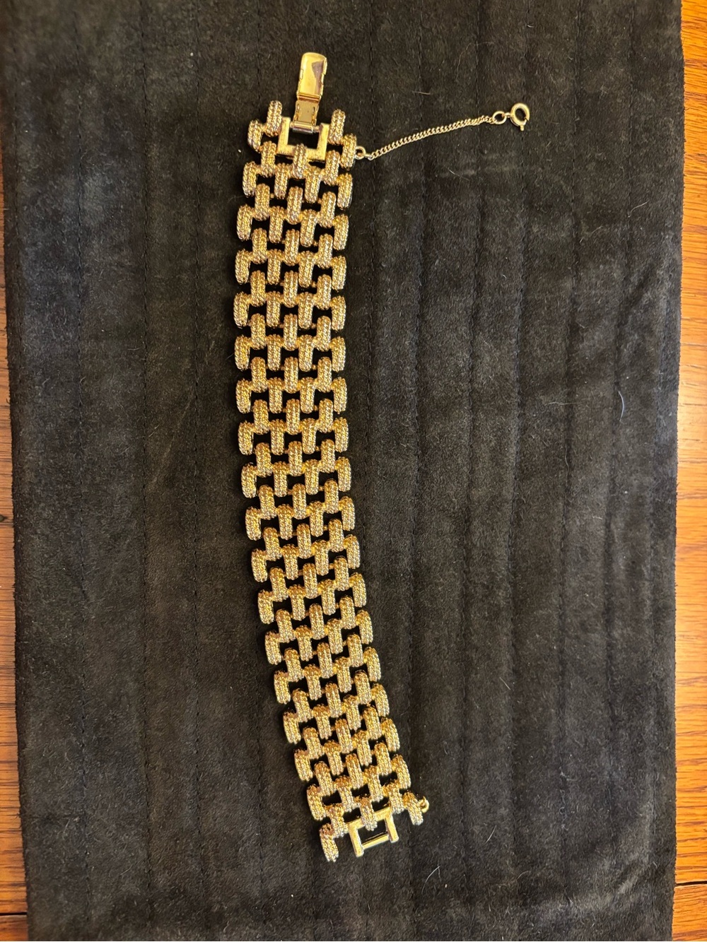 Vintage Monet Gold Tone Wide Link Bracelet